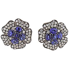 Diamond Sapphire Gold Flower Earrings