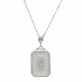 True 14k White Gold Clear Crystal 4 Diamonds Bracelet & Necklace Pendant & Chain Set