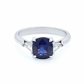 True 18K White Gold Blue Sapphire Diamonds Engagement Ring Size 7.25