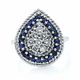 True 14K White Gold Diamonds and Sapphires Pear Shaped Ring Size 7.75