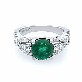True 18K White Gold Green Emerald Diamond Engagement Ring Size 6.75