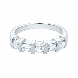 True 18K White Gold Diamond Round & Emerald Band 0.50ct Size 5.75