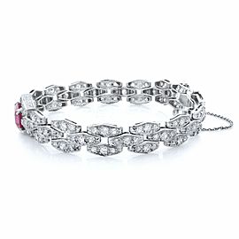 True Antique Platinum Emerald Cut French Ruby and Diamonds Bracelet
