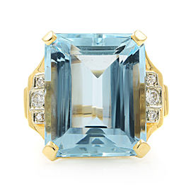 True HUGE Emerald Cut Aquamarine 23.76ct Yellow Gold Ring Size 6.5 14K
