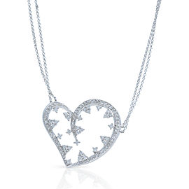 True Diamond Heart Ladies Necklace Pendant On A Chain in 14K White Gold 1.50 Cttw