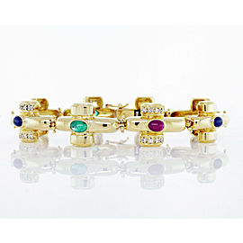 True 18K Yellow Gold Link Emerald Ruby & Sapphire Bracelet