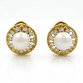True 18k Yellow & White Gold 0.4 Cttw Diamonds & Pearl Huggie Ladies Earrings