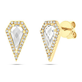 True 14K Yellow Gold Pave Diamond 0.12cttw White Topaz 1.20cttw Earring
