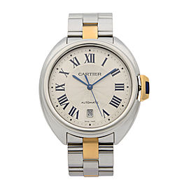 Cle De Cartier 18k Rose Gold Steel Silver Guilloche Automatic Men Watch W2CL0002