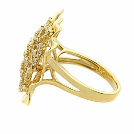 True 18K Yellow Gold Large Floral Diamond Cocktail Ring 0.75cttw