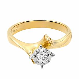 True 14K Yellow Gold One Round Cut Small Diamond Engagement Ring 0.15cttw
