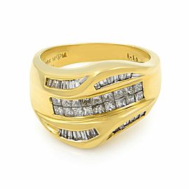 True 18K Yellow Gold Diamond Wave Ladies Cocktail Ring 1.10Cttw