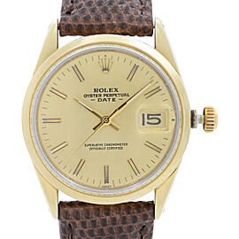 Rolex Oyster Perpetual Date 34mm Gold Cap Steel Champagne Dial Mens Watch