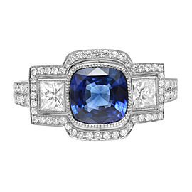 True Platinum Blue Cushion Cut Sapphire Diamond Engagement Ring Size 6.5