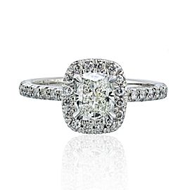 True 18K White Gold Cushion Cut Diamond Halo Engagement Ring 1.06Cts Size 6.5
