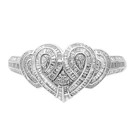 True Vintage 18K White Gold Baguette & Round Diamond Heart Ladies Bracelet 5.00cttw