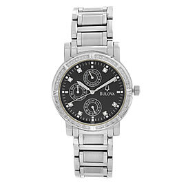 Bulova Diamond 39mm Stainless Steel Black Dial Quartz Mens Watch