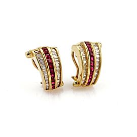 Estate 5.00ct Diamond & Ruby 14k Yellow Gold Curved Post Clip Earrings
