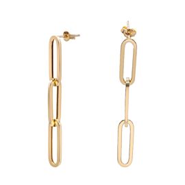 True Three Paper Clip Link Drop Ladies Earrings 14K Yellow Gold