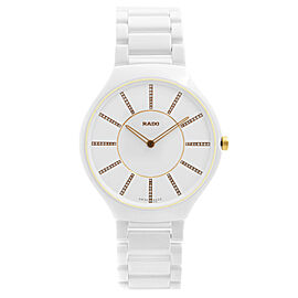 Rado True Thinline 39mm Ceramic White Diamond Dial Quartz Unisex Watch