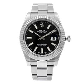 Rolex Datejust 41mm Steel 18K White Gold Black Dial Automatic Mens Watch