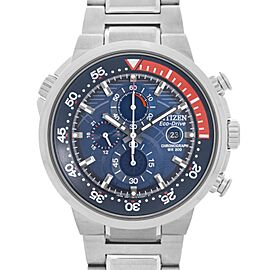 Citizen Endeavor 48mm Steel Blue Dial Inner Bezel Quartz Mens Watch