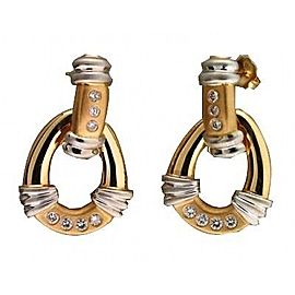Estate 14k Yellow & White Gold 2 Tone Door Knocker Round Diamond Hinged Earrings