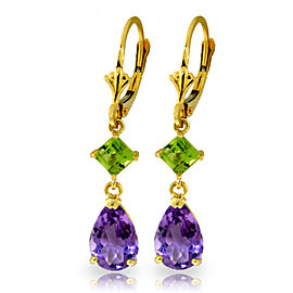 4.5 CTW 14K Solid Gold Leverback Earrings Amethyst Peridot