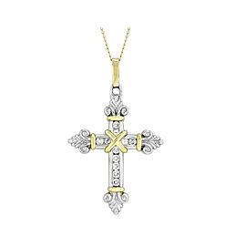 True 14K Yellow Gold 18K White Gold Diamond Cross