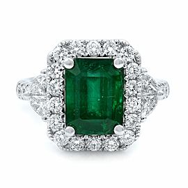 True 18K White Gold Green Emerald Diamonds Engagement Ring Size 6.75