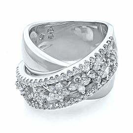 True 18K White Gold H VS1 1.00cttw Diamond Layered Wide Band Ring Size 6