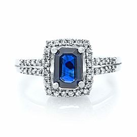 True 14K White Gold Blue Emerald Sapphire W/ Diamonds Engagement Ring 7