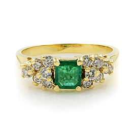 True Green Emerald Diamond Ring Size 5.25 14K Yellow Gold