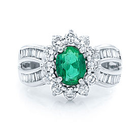 True White Gold Oval Green Emerald 1.00ct Diamond 1.50cttw Ring SZ 8