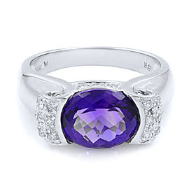 True 14K White Gold Diamond Amethyst Ladies Ring size 7