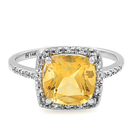 True 14K White Gold Citrine Diamond 0.15cts Ring Size 7