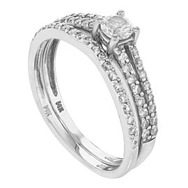 True 14K White Gold Diamond Womens Engagement Ring Band Set 0.65 Cttw Size 7