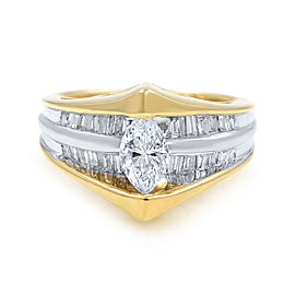 True 14K Yellow Gold Marquise Cut Diamond Accented Ladies Engagement Ring 0.82 Cttw