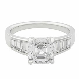 True 18K White Gold Square Emerald Cut Diamond Engagement Ring 2.21ct