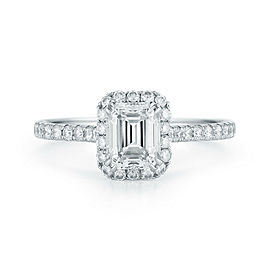 True Emerald Cut Halo Set Diamond Engagement in Platinum 1.65cts