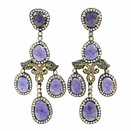 True Chan Luu 18K White Gold Silver Tanzanite 21.45cttw Diamonds 3.23cttw Earring