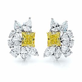 True 18K White Gold Fancy Yellow and White Diamonds Huggies Earrings 9.08cttw