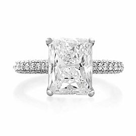 True 18K White Gold Radiant Pave Diamond Engagement Ring 2.53cts Size 6.5