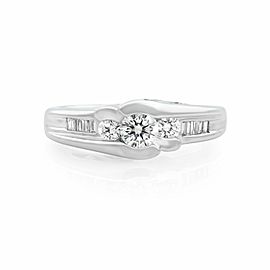 True 14K White Round and Baguette Diamond Engagement Ring 0.75cts