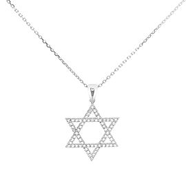 True 14K White Gold Jewish Star Of David Diamond Necklace 0.51cttw