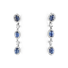 True 18k White Gold 7.70Ct Cabochon Sapphires & 1.22Ct Diamond Earrings