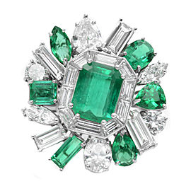 True Platinum Colombian Green Emerald Diamond Entourage Cocktail Ring 10.44Cttw SZ 7