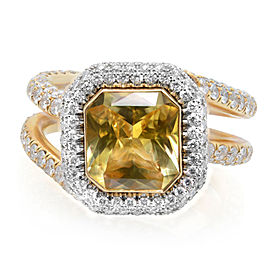 True 18K Yellow Gold Platinum Radiant Yellow Sapphire Diamond Engagement Ring Sz 6.5