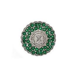 Estate 5.85ct Diamond Emerald 18k White Gold Round Floral Dome Ring Size 7