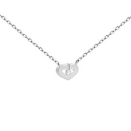 Cartier C Heart Diamond Pendant Necklace 18k White Gold 0.02cttw